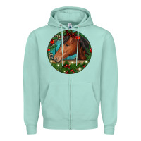 Seafoam Western Horse Christmas Zipper Hoodie - RanaPortraitStore