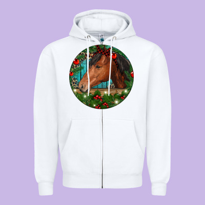 Western Horse Christmas Zipper Hoodie Designed By Ranaportraitstore