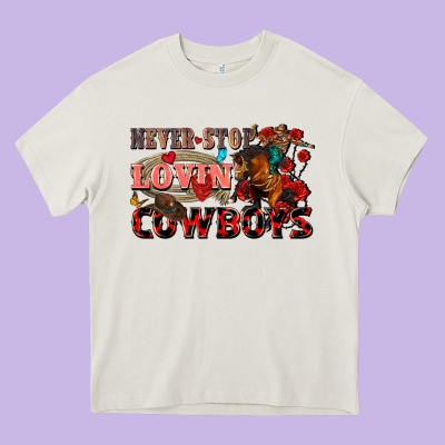 Never Stop Lovin Cowboys Heavy Core Tee Designed By Fadigitalartstudio