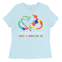 Baby Blue Love Needs No Words Heart Puzzle Autism Ladies Tee - CowhideDigitalArt