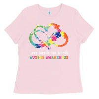 Bubblegum Pink Love Needs No Words Heart Puzzle Autism Ladies Tee - CowhideDigitalArt
