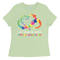 Matcha Love Needs No Words Heart Puzzle Autism Ladies Tee - CowhideDigitalArt
