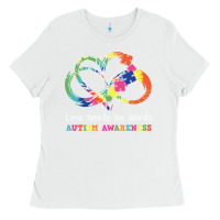 White Love Needs No Words Heart Puzzle Autism Ladies Tee - CowhideDigitalArt