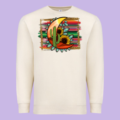 Turquoise Desert Moon Serape Background Premium Sweatshirt Designed By Jasminsmagicworld