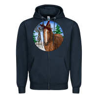 Navy Horse Christmas Zipper Hoodie - RanaPortraitStore