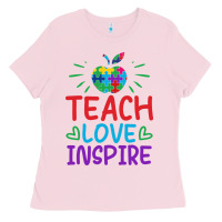Bubblegum Pink teach love inspire Ladies Tee - CowhideDigitalArt