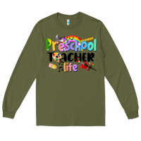 Army Green Preschool Teacher Life Long Sleeve Tee - LillyAllenDesigns