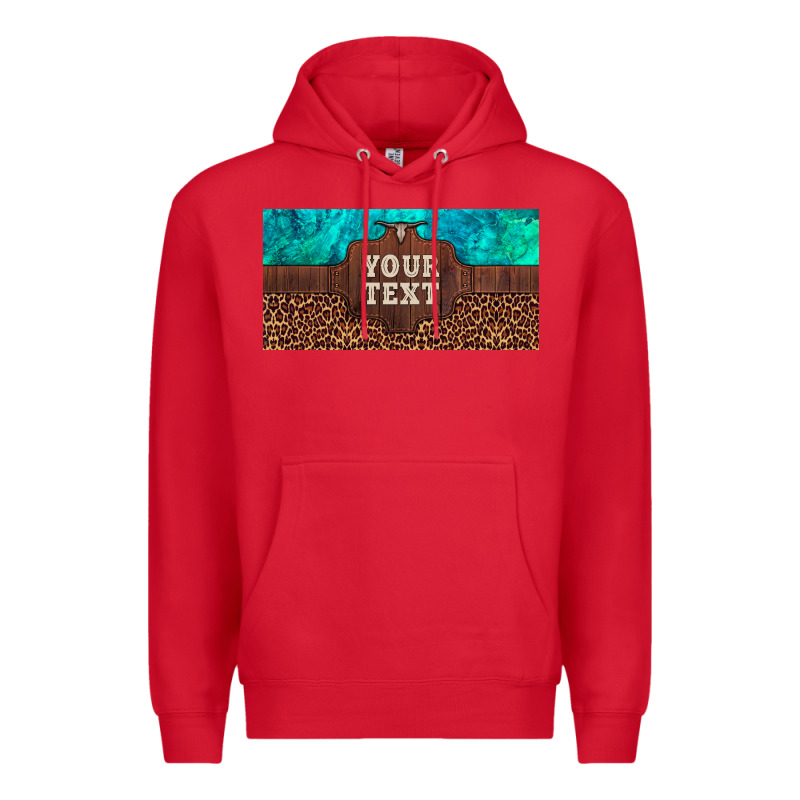 Preview Custom Name Turquoise Stone Leopard Bull Skull License Plate Premium Hoodie by Artiststas | Teevron
