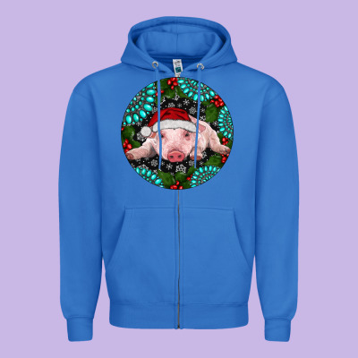 Baby Pig Christmas Zipper Hoodie Designed By Ranaportraitstore