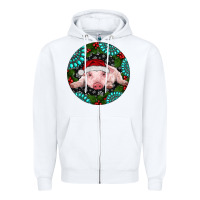 White Baby Pig Christmas Zipper Hoodie - RanaPortraitStore