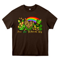 Chocolate Brown Peace love St. Patrick's Day Heavy Core Tee - OliviaCreatesArt