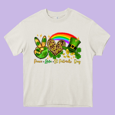 Peace Love St. Patrick's Day Heavy Core Tee Designed By Oliviacreatesart
