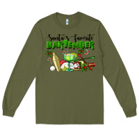 Army Green Santa's Favorite Bartender Long Sleeve Tee - LillyAllenDesigns