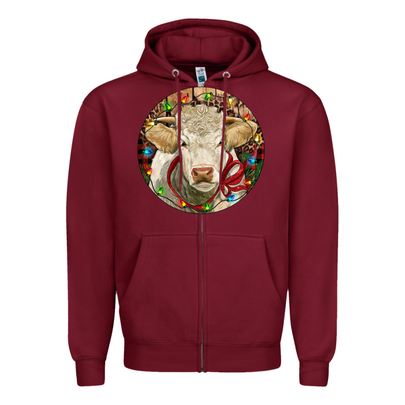 Charolais Heifer Christmas Zipper Hoodie by RanaPortraitStore | Teevron