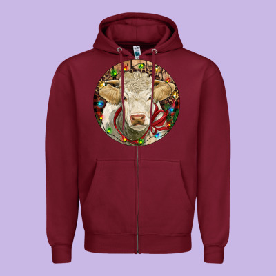 Charolais Heifer Christmas Zipper Hoodie Designed By Ranaportraitstore