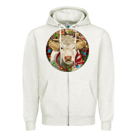 Oatmeal Heather Charolais Heifer Christmas Zipper Hoodie - RanaPortraitStore