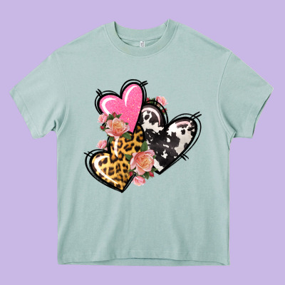 Pink Glitter Leopard Cowhide Hearts Valentine's Heavy Core Tee Designed By Fadigitalartstudio