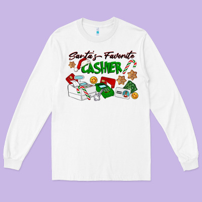 Santa's Favorite Cashier Long Sleeve Tee Designed By Lillyallendesigns