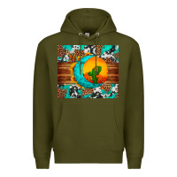 Army Green sunflower desert cactus turquoise crescent Premium Hoodie - Artiststas