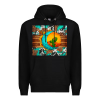 Black sunflower desert cactus turquoise crescent Premium Hoodie - Artiststas
