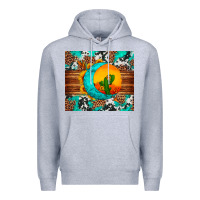 Heather Grey sunflower desert cactus turquoise crescent Premium Hoodie - Artiststas