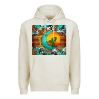 Oatmeal Heather sunflower desert cactus turquoise crescent Premium Hoodie - Artiststas