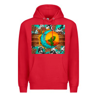 Red sunflower desert cactus turquoise crescent Premium Hoodie - Artiststas