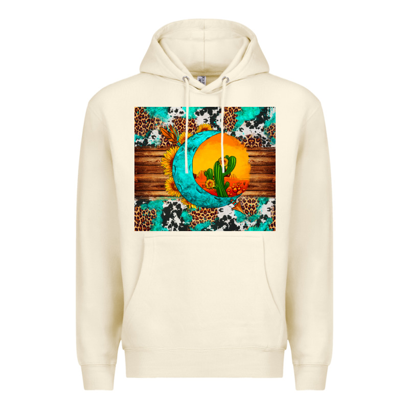 Sunflower Desert Cactus Turquoise Crescent Premium Hoodie by Artiststas | Teevron
