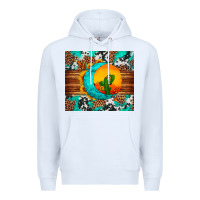 White sunflower desert cactus turquoise crescent Premium Hoodie - Artiststas
