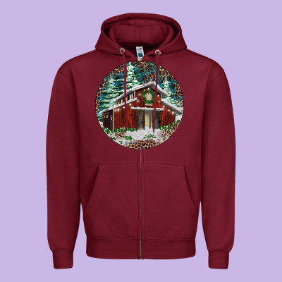 Barn Christmas Zipper Hoodie Designed By Ranaportraitstore