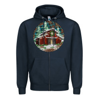 Navy Barn Christmas Zipper Hoodie - RanaPortraitStore