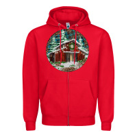 Red Barn Christmas Zipper Hoodie - RanaPortraitStore