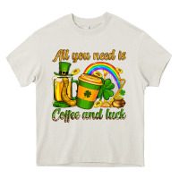 Cream St. Patrick's All you need is coffee and luck Heavy Core Tee - OliviaCreatesArt