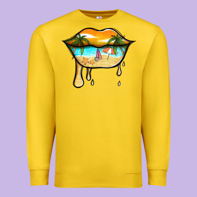 Beach Lips Premium Sweatshirt Designed By Jasminsmagicworld