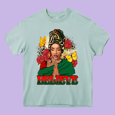 Believe Black Woman Heavy Core Tee Designed By Fadigitalartstudio