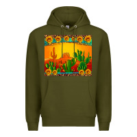 Army Green desert sunset with cactus sunflowers and leopard Premium Hoodie - Artiststas
