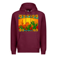 Burgundy desert sunset with cactus sunflowers and leopard Premium Hoodie - Artiststas