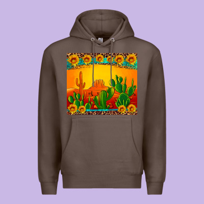 Desert Sunset With Cactus Sunflowers And Leopard Premium Hoodie Designed By Artiststas