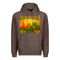 Coffee desert sunset with cactus sunflowers and leopard Premium Hoodie - Artiststas