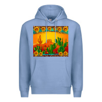 Colony Blue desert sunset with cactus sunflowers and leopard Premium Hoodie - Artiststas
