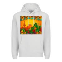 Dove Grey desert sunset with cactus sunflowers and leopard Premium Hoodie - Artiststas