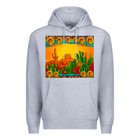 Heather Grey desert sunset with cactus sunflowers and leopard Premium Hoodie - Artiststas