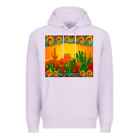 Lilac desert sunset with cactus sunflowers and leopard Premium Hoodie - Artiststas