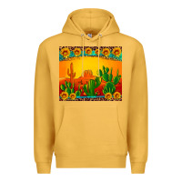Mustard desert sunset with cactus sunflowers and leopard Premium Hoodie - Artiststas