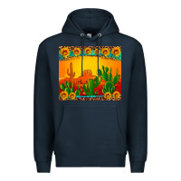 Navy desert sunset with cactus sunflowers and leopard Premium Hoodie - Artiststas