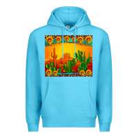 Ocean Blue desert sunset with cactus sunflowers and leopard Premium Hoodie - Artiststas