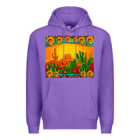 Purple desert sunset with cactus sunflowers and leopard Premium Hoodie - Artiststas