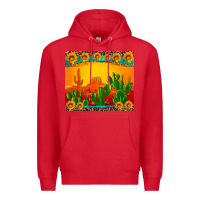 Red desert sunset with cactus sunflowers and leopard Premium Hoodie - Artiststas