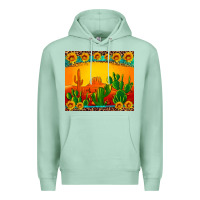 Seafoam desert sunset with cactus sunflowers and leopard Premium Hoodie - Artiststas