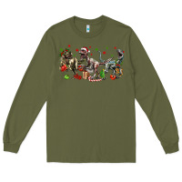 Army Green Three Christmas Dinosaurs Long Sleeve Tee - LillyAllenDesigns